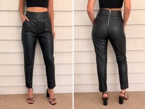 AMMO Black Faux Leather High Waist Skinny Pants Medium